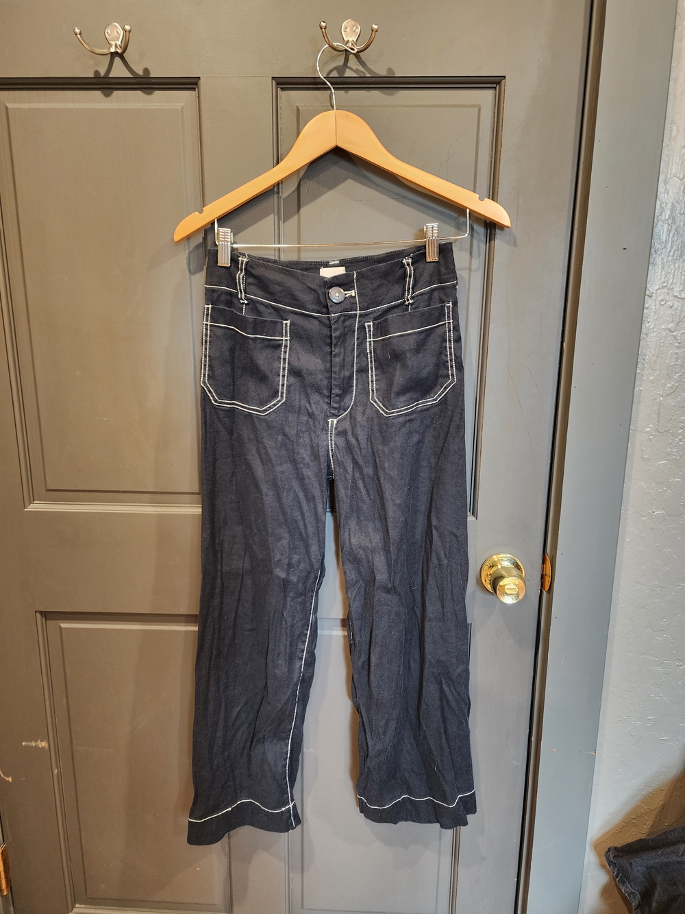 Maeve Collete Dark Blue Wide-Leg Jeans with White Contrast Stitching